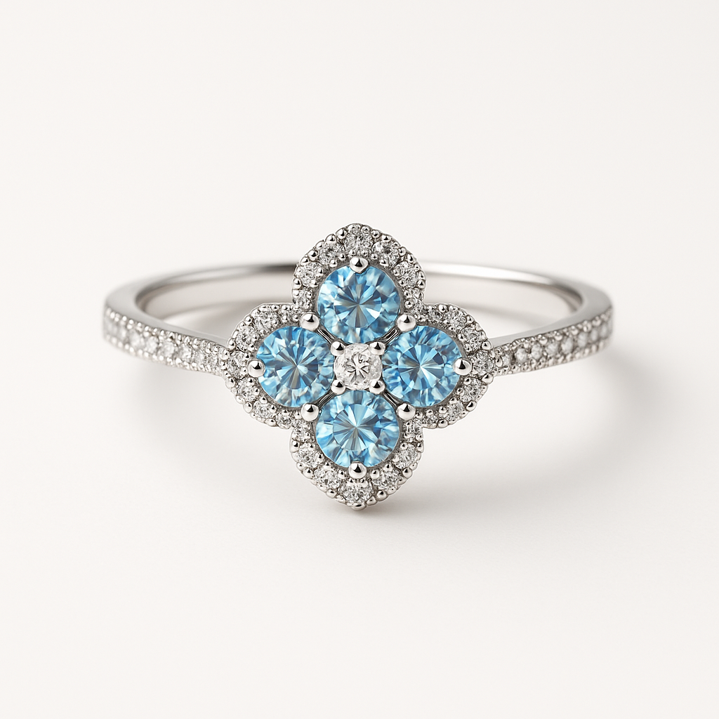 Paraiba Moissanite Clover Ring